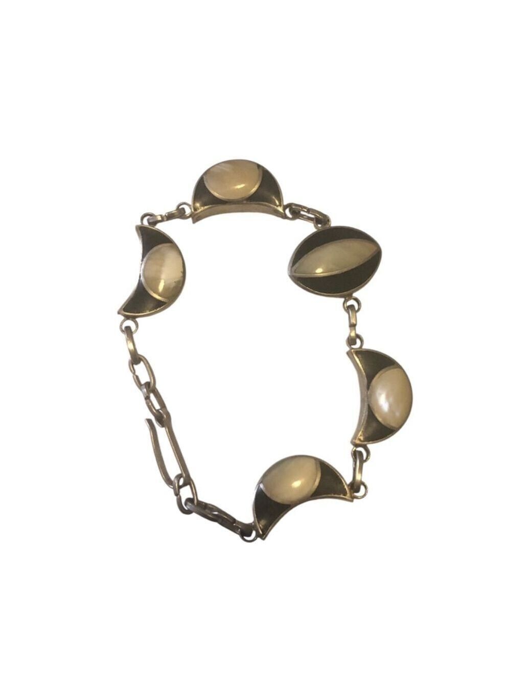 Vintage Silver Tone Moonstone Link Bracelet